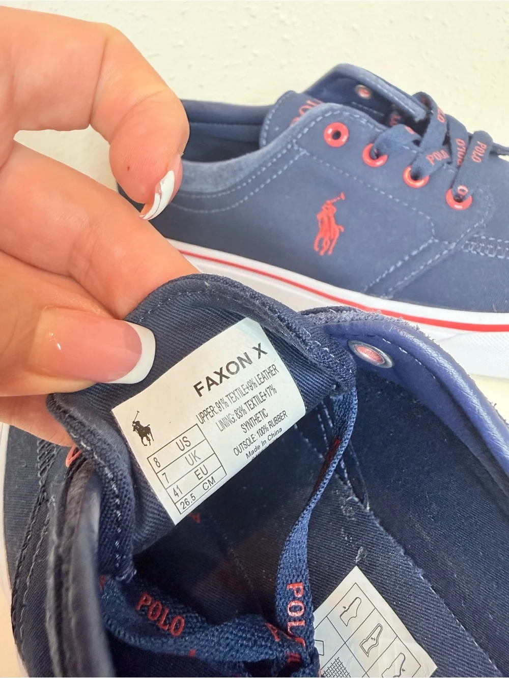 Polo Ralph Lauren Men’s Faxon X Pony Navy Red Canvas Sneakers Size 8 NWT